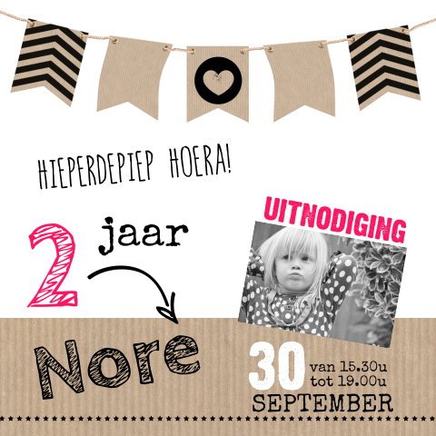 Hippe uitnodiging kinderfeestje meisje met kraft