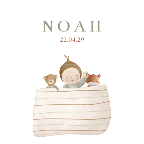 Geboortekaartje met baby onder deken voor jongen