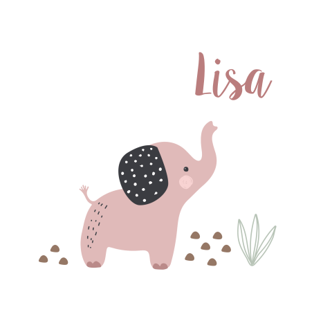 Geboortekaartje voor een meisje met roze olifant