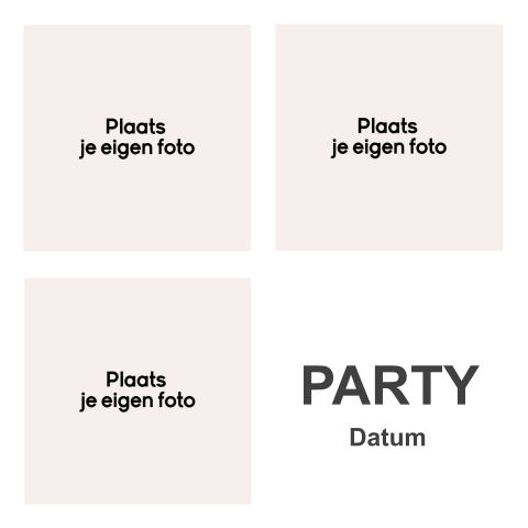 Vierkante kaart met drie foto's en tekst