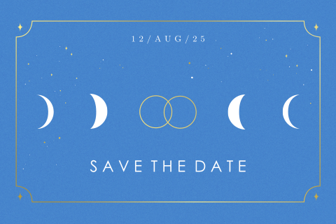 Save the Date kaart in tarot stijl met goudfolie en maantjes