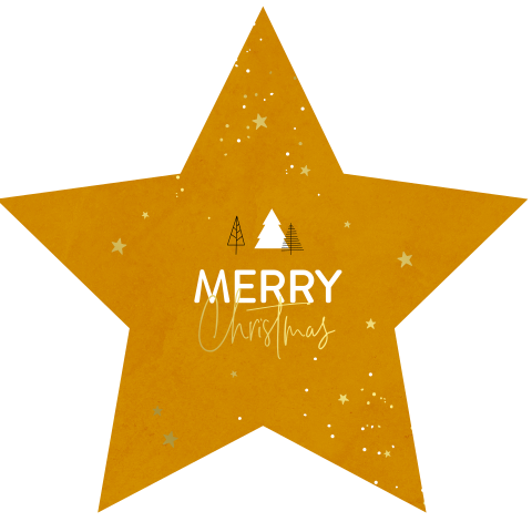 Kerstkaart in een stervorm met kerstbomen