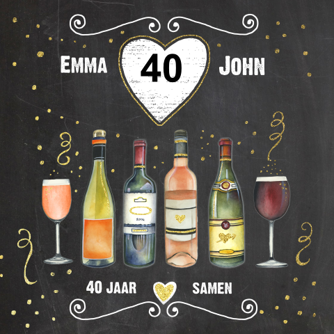 Jubileum uitnodiging 40 jaar met wijnen op krijtbord