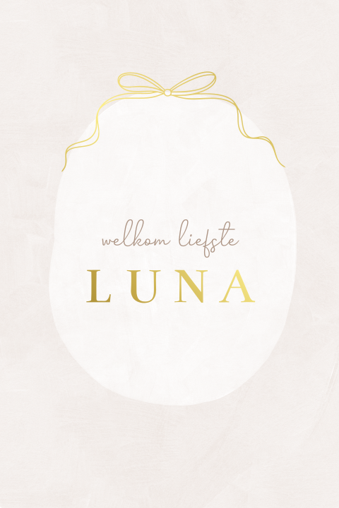 Geboortekaart met ovaal en goudfolie strikje