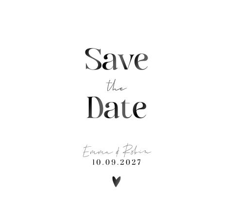 Save the date - zwart/wit met hartje