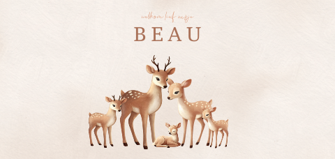 Geboortekaartje in neutrale kleur met hertengezin