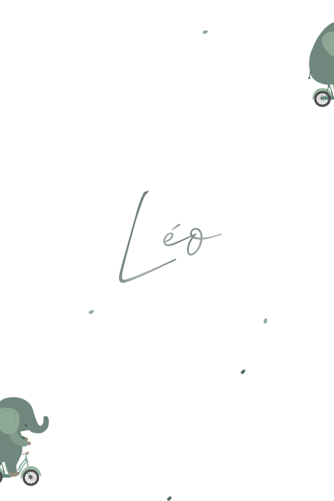 Lief geboortekaartje met een olifantje op een fiets en hoogglans