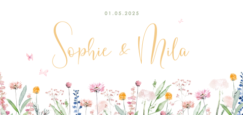 Geboortekaartje meisjestweeling met bloemenrand