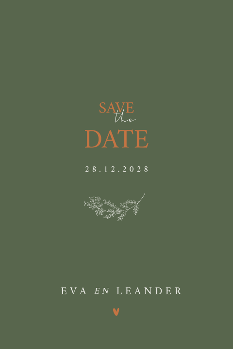 Save the Date kaart met groene bladerkrans
