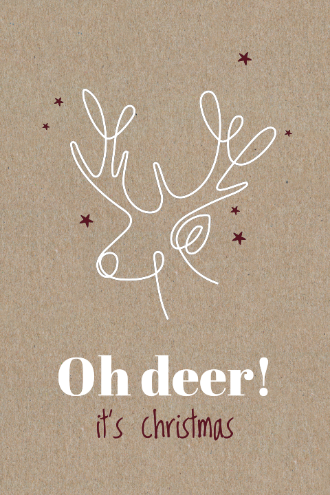 Hippe kraft kerstkaart met lijntekening van rendier