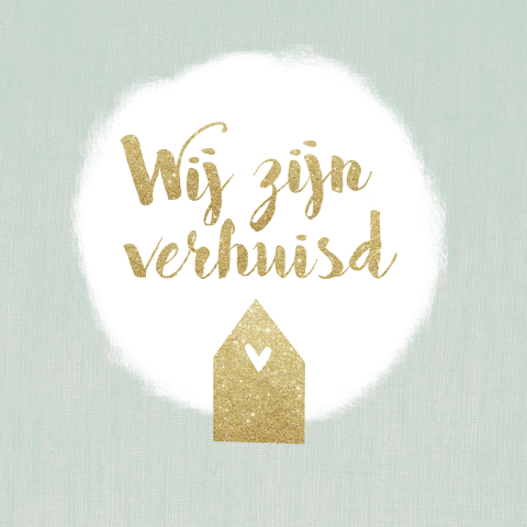 Verhuiskaart met hartje en tekst in goudlook