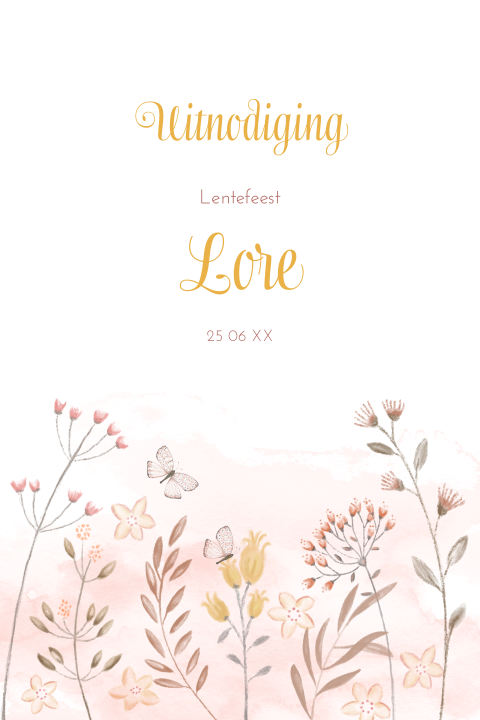 Trendy botanische communiekaart met veldbloemen