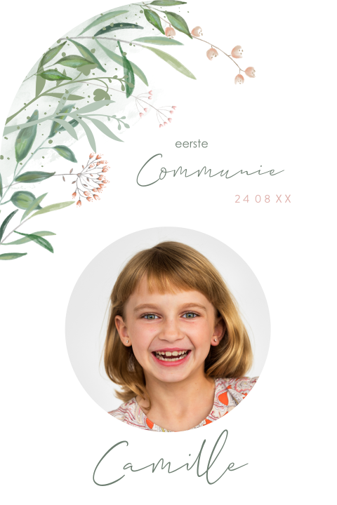 Originele communiekaart met foto en bloemetjes