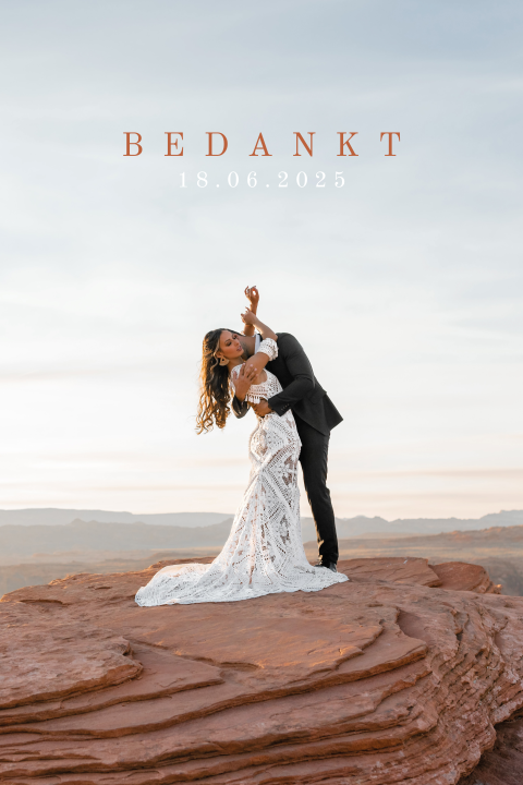 Bedankkaart op kraft-look met foto en roestbruine tekst