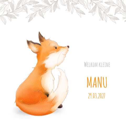 Getekend babykaartje met schattig vosje