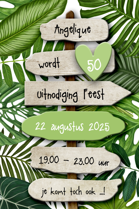 Uitnodiging voor een verjaardag met wegwijzer in botanisch thema
