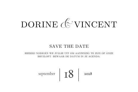 Klassieke save the date kaart in zwart wit