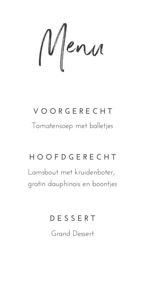 Menukaart in zwart wit