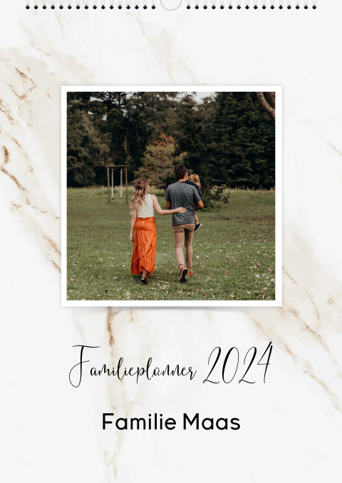 Familiekalender in marmerlook met foto's A3 staand