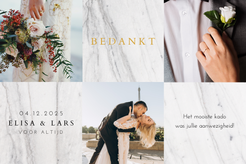 Trendy bedankkaart met foto's en marmer-look