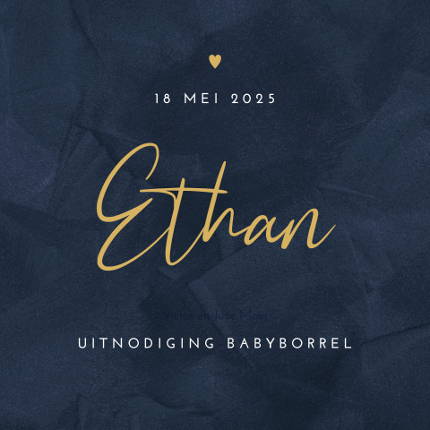 Babyborrelkaartje voor jongen met donkerblauwe velvet-look