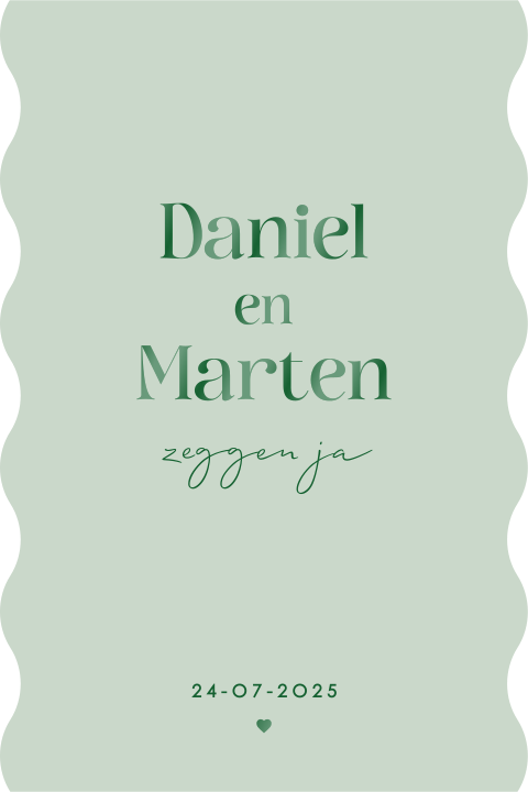 Moderne trouwkaart met ribbels en groene hoogglans