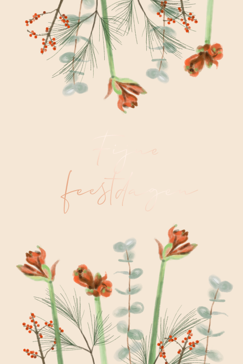 Roségoudfolie kerstkaart met Amaryllissen en kerst takjes