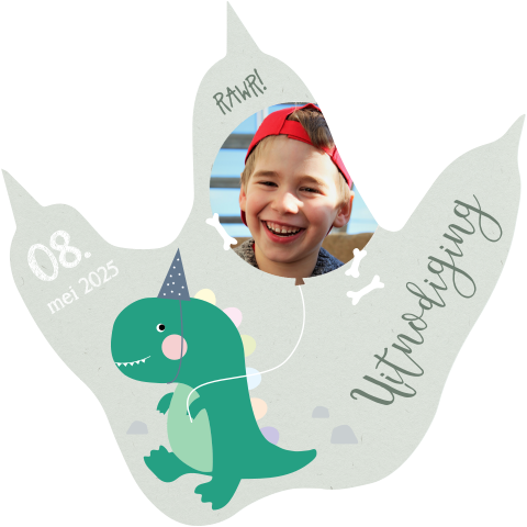 Communie uitnodiging in dino thema met foto