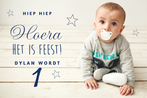 Hippe uitnodiging zoontje 1 jaar met sterren