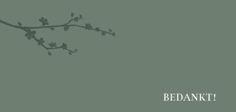 Rouw bedankkaart met takjes op donkergroene achtergrond