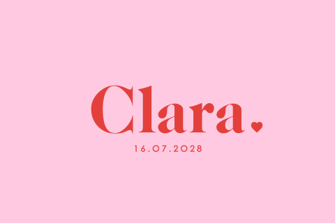Stoer geboortekaartje meisje in colorblock thema met roze en rood