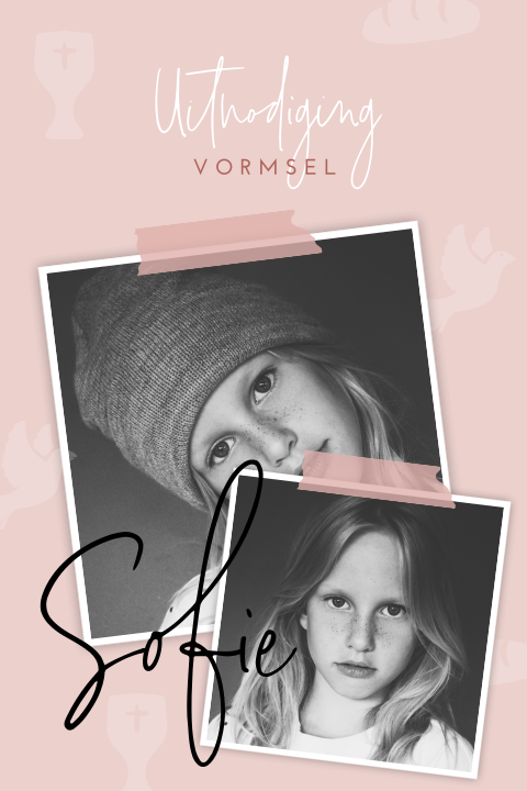 Mooie vormsel uitnodiging met polaroid en symbolen