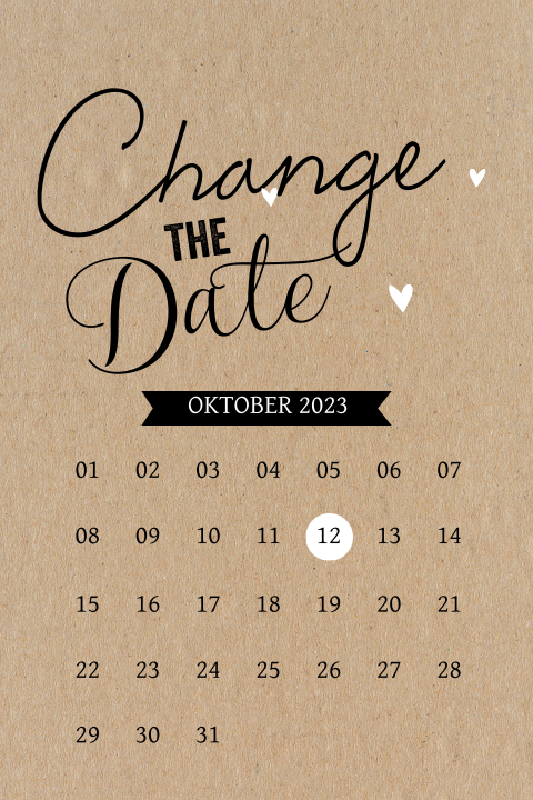 Stoere change the date kaart met kalender op kraftlook