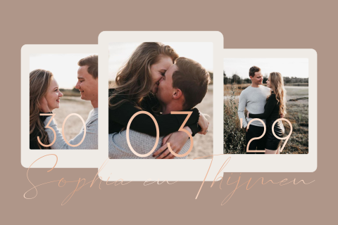 Moderne trouwkaart met polaroid en roségoudfolie