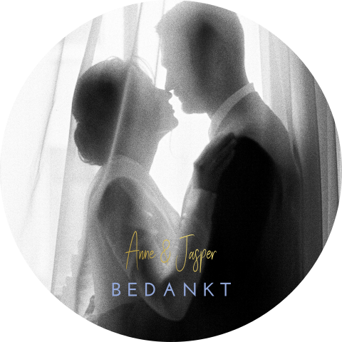 Ronde bedankkaart met foto en tekst in goudfolie
