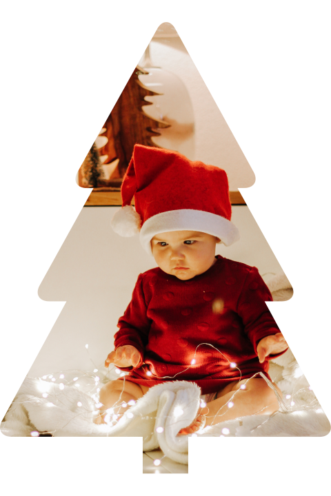 Foto-kerstkaart in een kerstboom-vorm