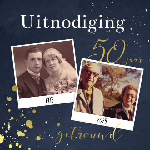 Goudfolie jubileumkaart 50 jaar met polaroid en spetters