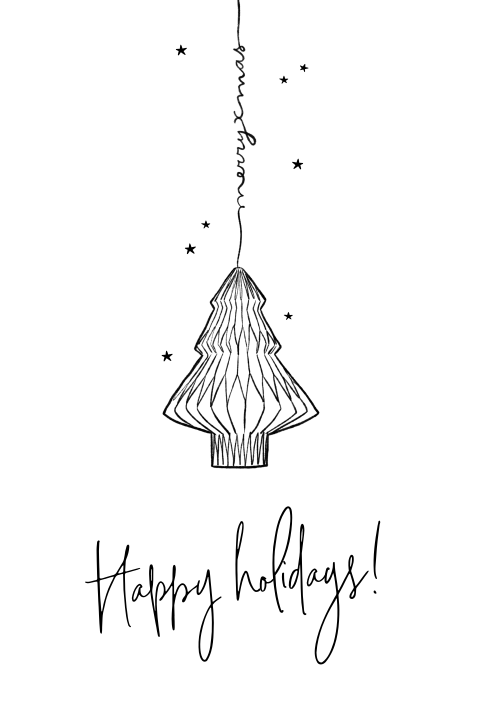 Moderne zakelijke kerstkaart in zwart wit met kerstboom