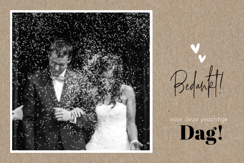 Kraft-look bedankkaart met foto in witte kader en leuke lettertypes