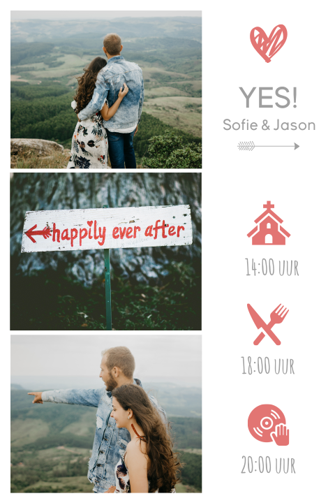Huwelijksuitnodiging met 3 foto's