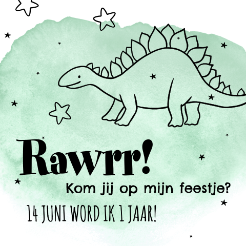 Getekende stoere uitnodiging kinderfeestje jongen mintgroen