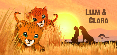Stoer geboortekaartje voor een tweeling met cheetah welpjes