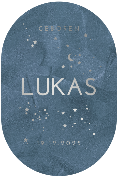Geboortekaartje jongen met ovale vorm en zilverfolie