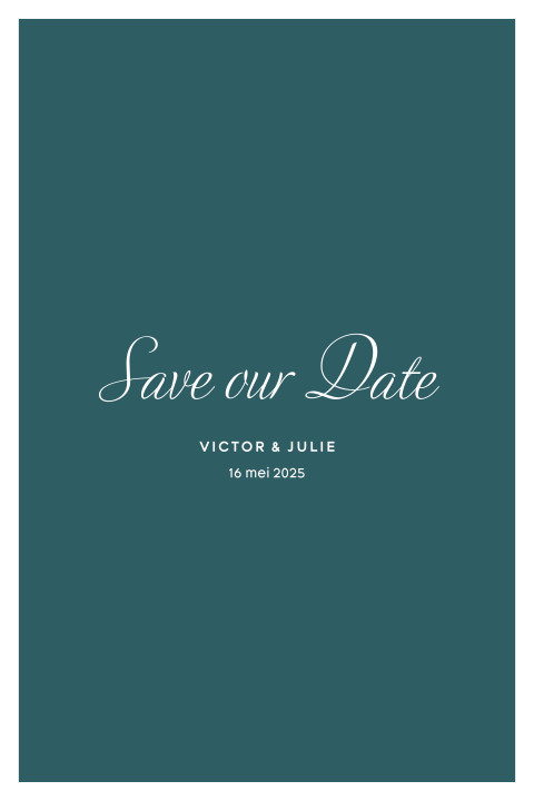 Moderne save the date kaart in petrol en witte kader