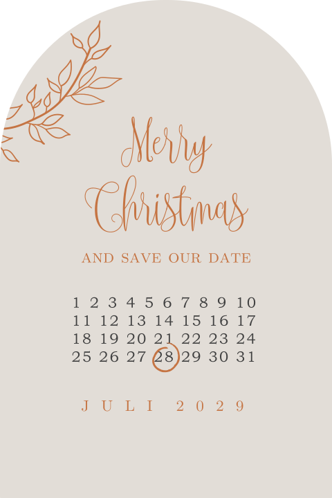 Save the Date kerstkaart in beige met kalender