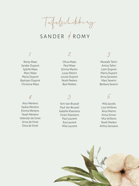 Tafelschikking poster met grote bloem