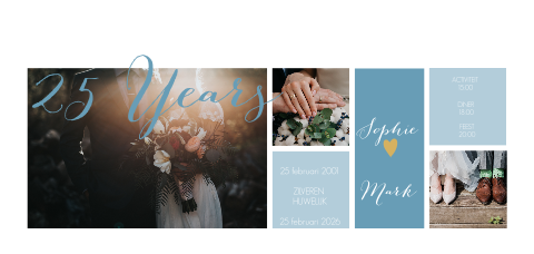 Hippe jubileum uitnodiging met fotocollage