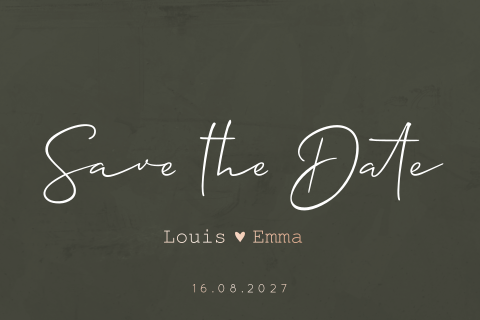 Elegante Save the Date-kaart met roségoudfolie op donkergroen