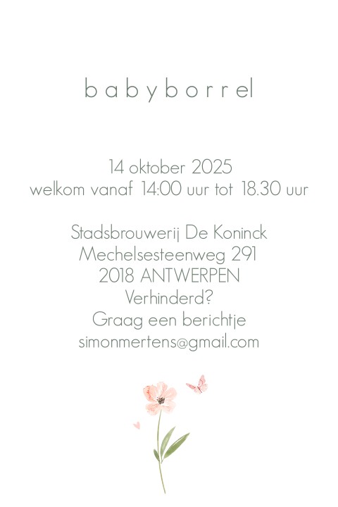 Eenvoudig babyborrel kaartje met een bloem