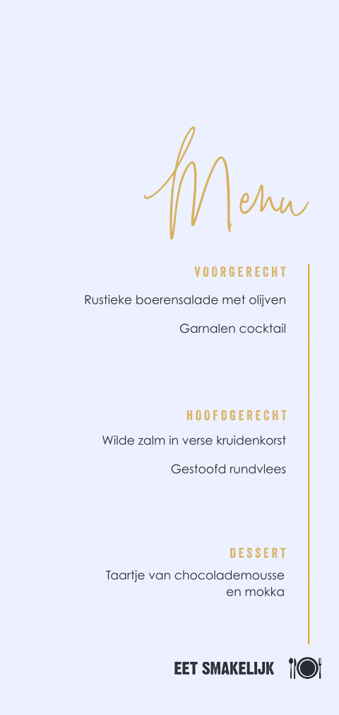 Menukaart met symbolen op lichtblauwe kleur